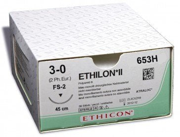 Suture Non Assorbibili Ethicon Ethilon In Nylon, Ago FS-2 - 3/8 Da 19 Mm, USP 3/0 – nero 75cm 36pz.