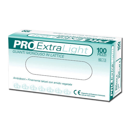 Guanti monouso ambidestri in puro lattice, leggermente talcati, sensibili, non sterili. Adatti per la protezione personale. AQL <1.5