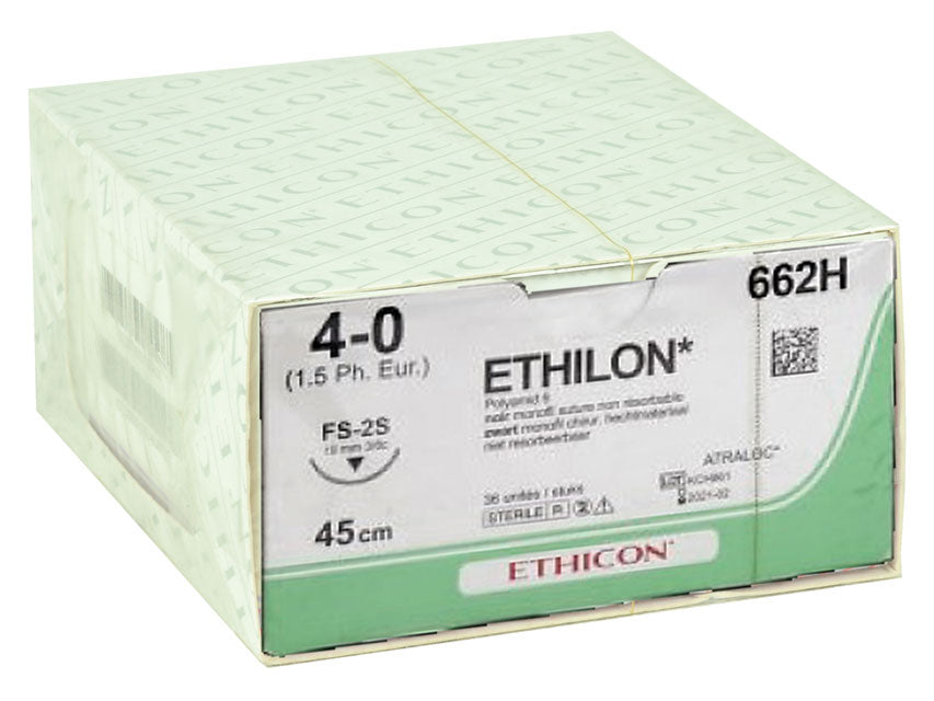 Suture Non Assorbibili Ethicon Ethilon In Nylon, Ago FS-2 - 3/8 Da 19 Mm, USP 4/0 – nero 75cm 36pz.