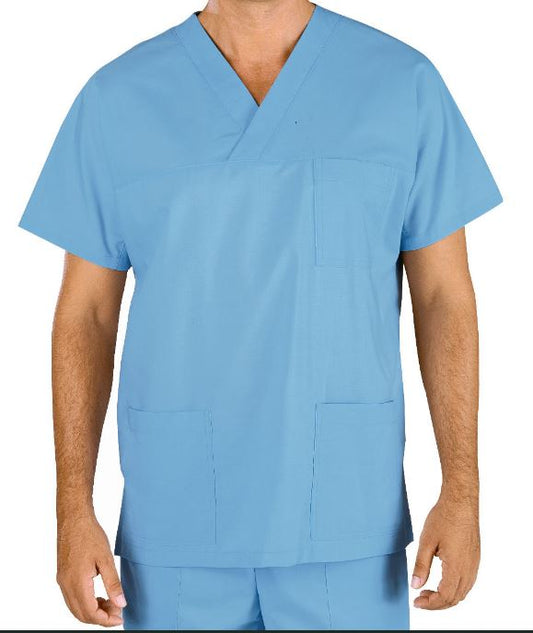 Casacca Collo a V - Celeste - 100% Cotone