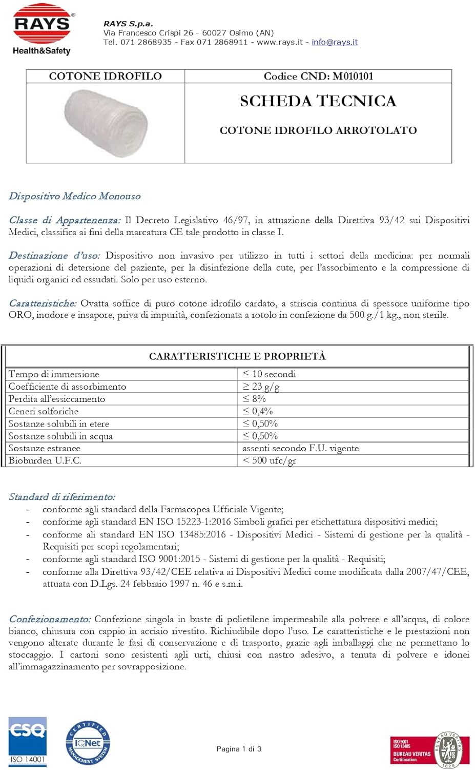 Cotone Idrofilo Arrotolato 1kg - Non Sterile