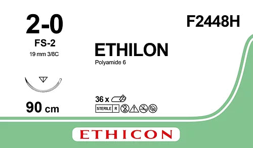 Suture Non Assorbibili Ethicon Ethilon In Nylon, Ago FS-2 - 3/8 Da 19 Mm, USP 2/0 – nero 90cm 36pz.