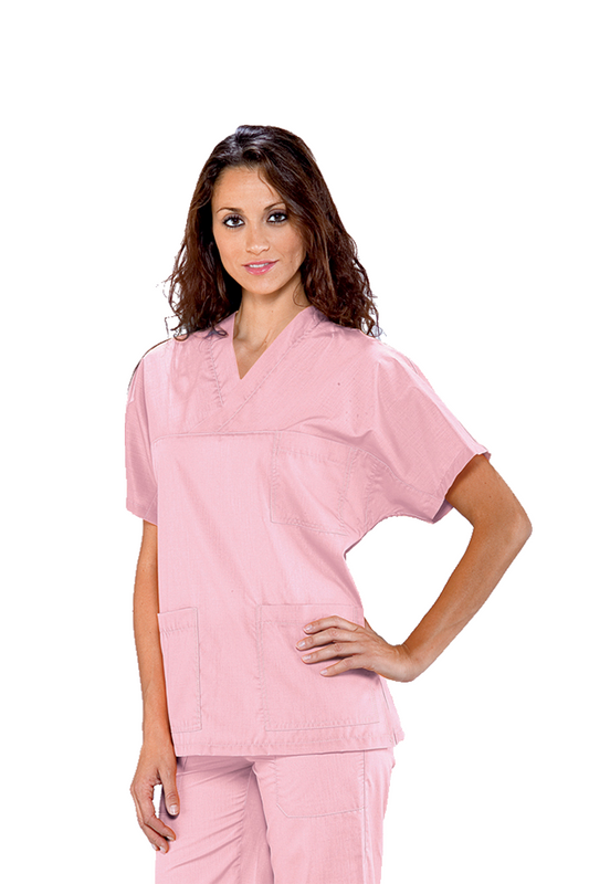 Casacca Collo a V Rosa - 65% Poliestere 35% Cotone