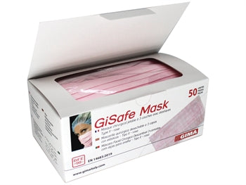 GISAFE MASCHERINA CHIRURGICA FILTRANTE 98% 3 VELI tipo IIR con elastici - adulti - rosa - 50pz.